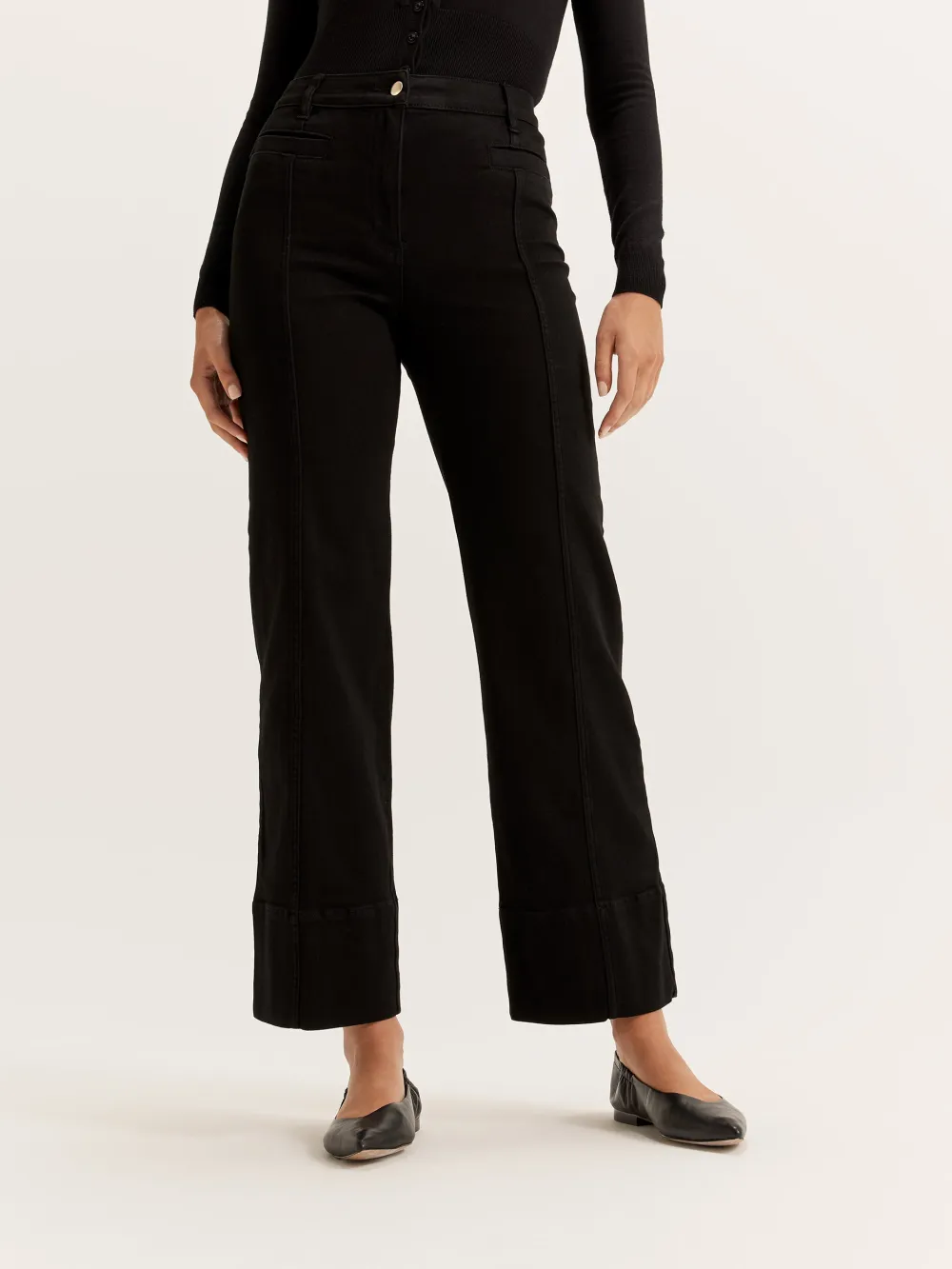 High Rise Cuffed Straight Jeans