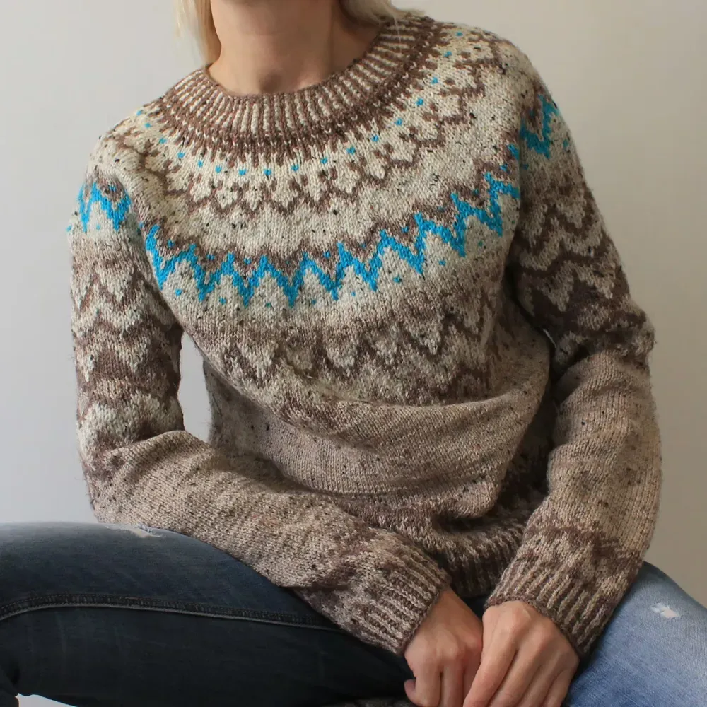 Iceland Contrast Wave Jacquard Crew Neck Sweater