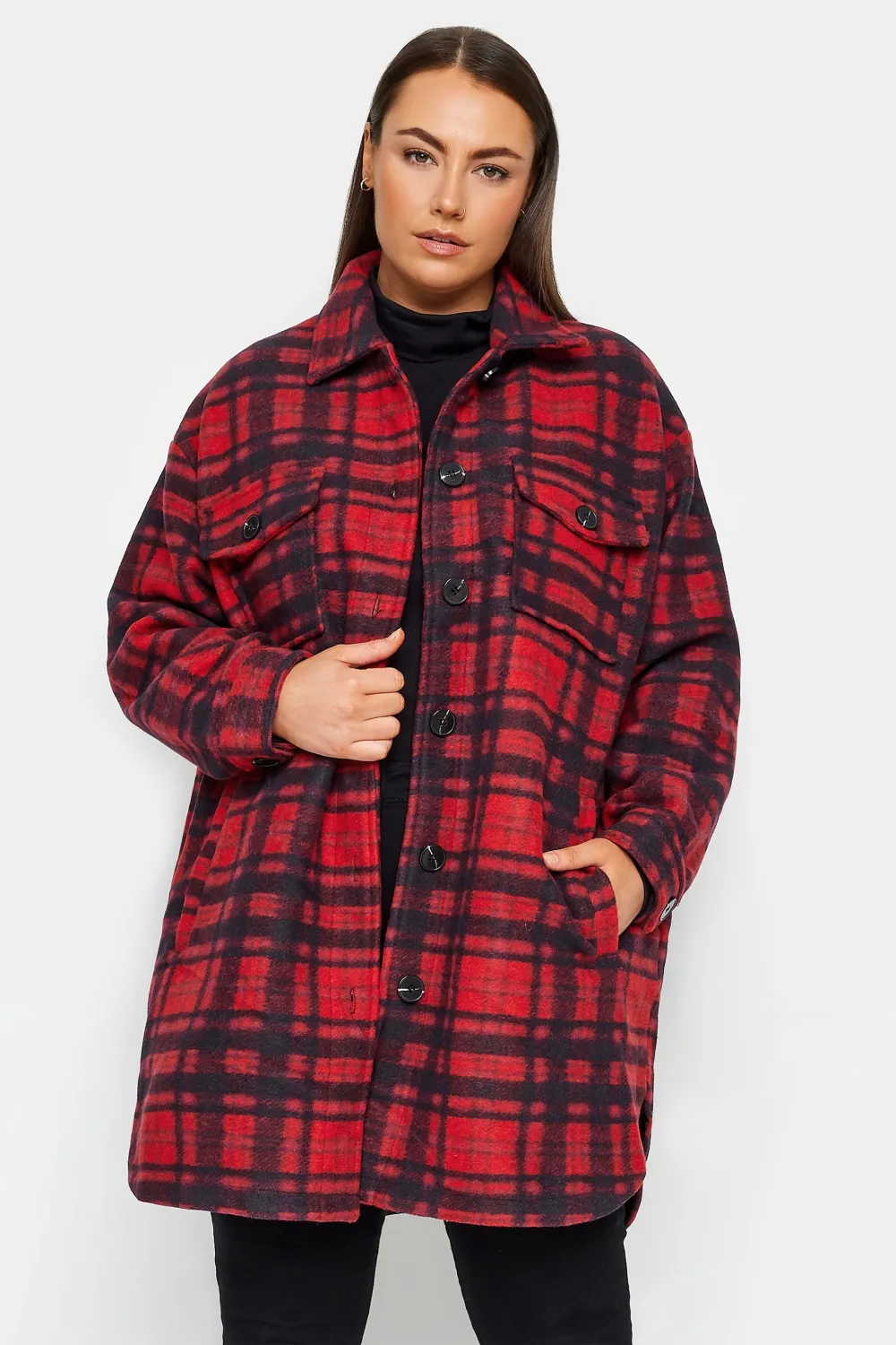 Evans Red Check Print Shacket
