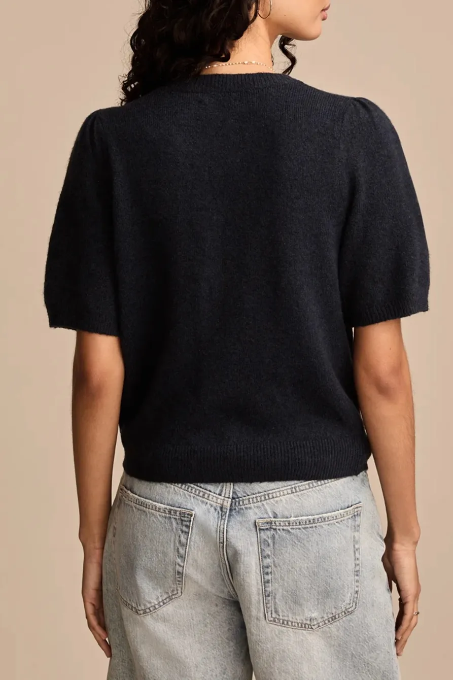 Cadet Navy Short Sleeve Puff Cardigan