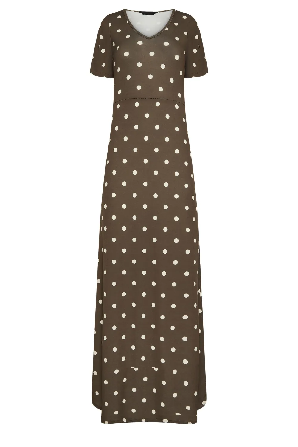 Brown Spot Polkadot Angel Sleeve Maxi Dress