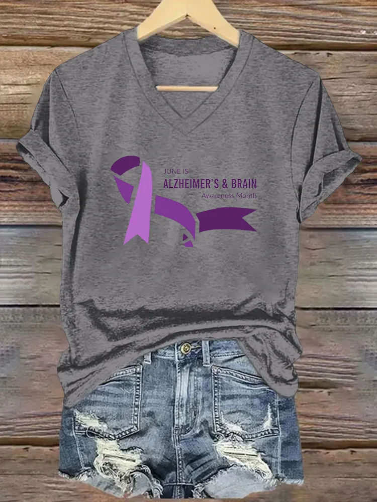 Women's I Will Remember For You Dementia Alzheimer's Disease Awareness Printed V-Neck T-Shirt
