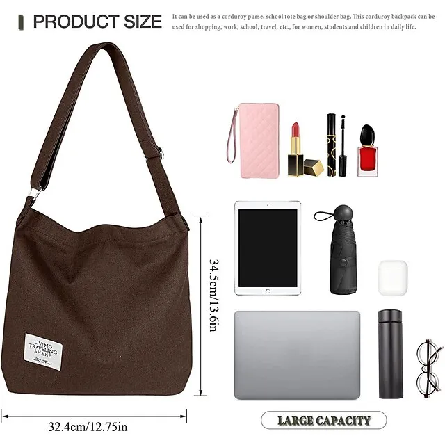 Canvas Tote Bag For Women Retro Large Size Canvas Shoulder Bag Hobo Crossbody Handbag Casual Tote For Shopping And Travel