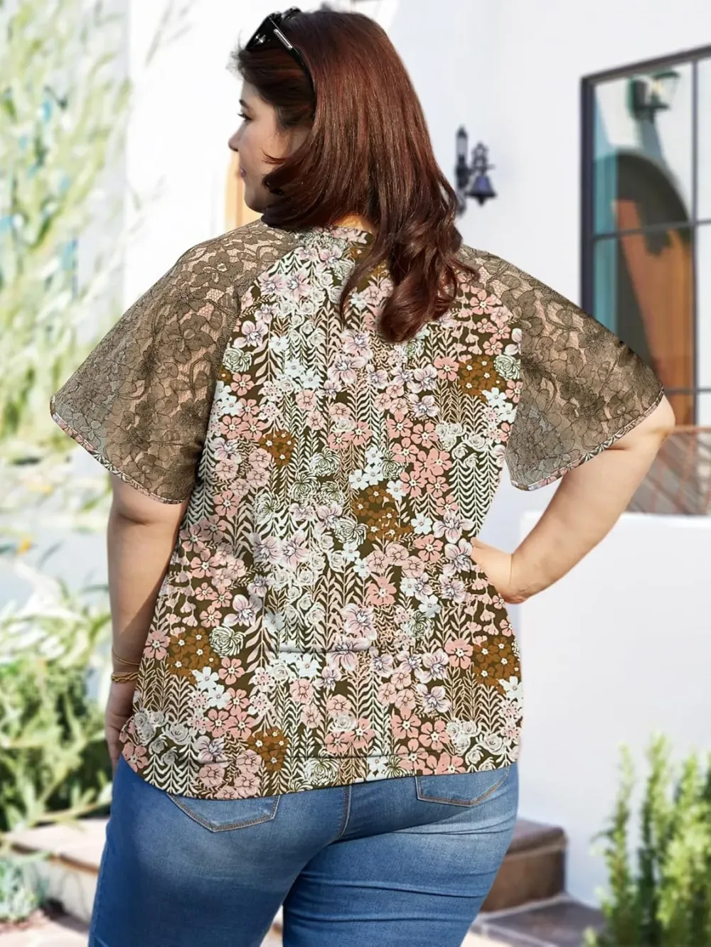 HDLTE Womens Plus Size Tops Floral Bell Sleeves Blouses Summer Crewneck Tunic Loose Casual T Shirts