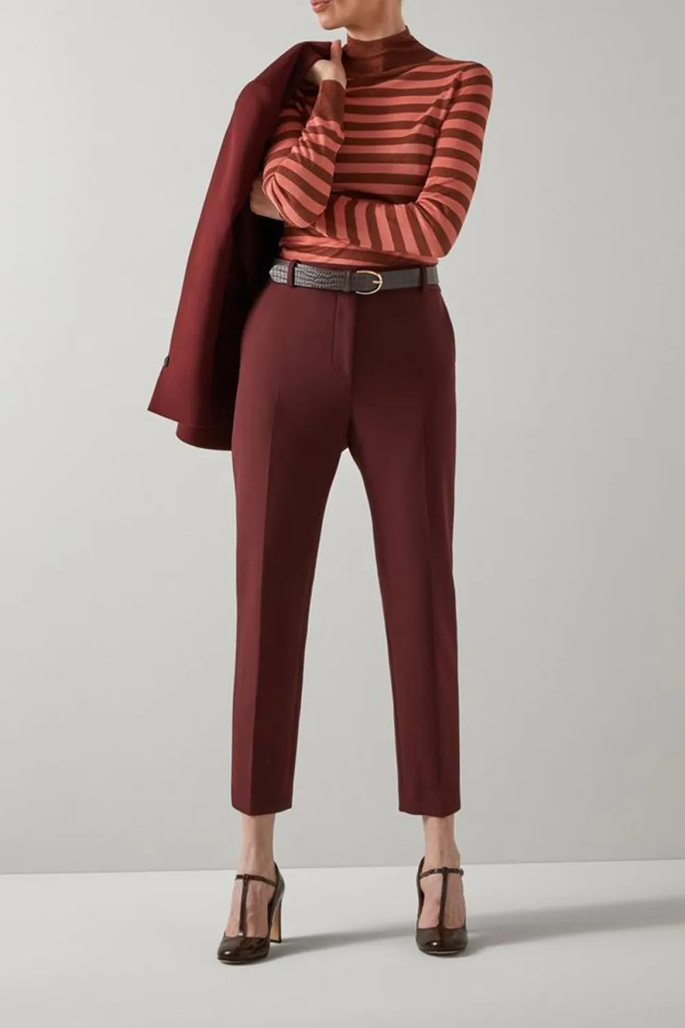 Burgundy Cropped High Waist Trousers