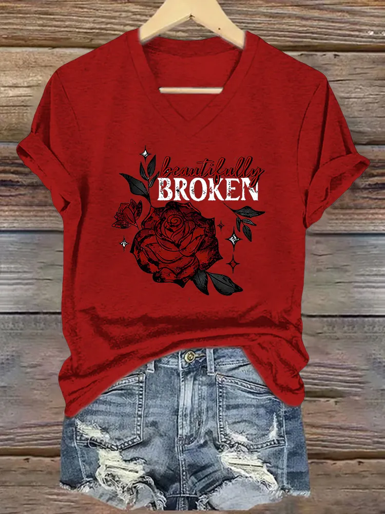 Women's Beautifully Broken V-Neck T-Shirt