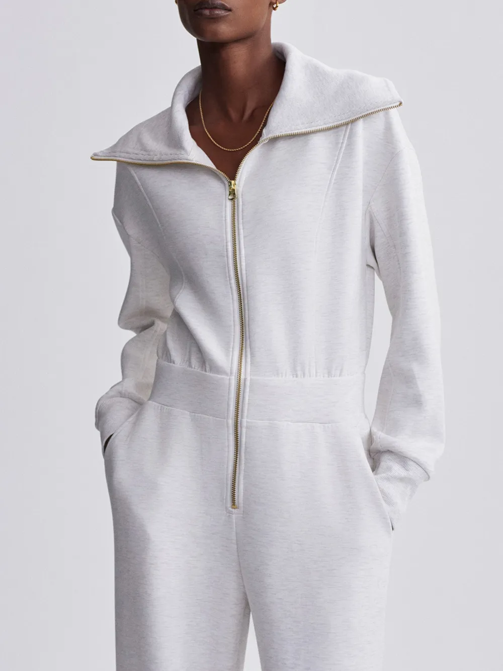 Stylish High-Collar Zip-Up Long-Sleeve Jumpsuit