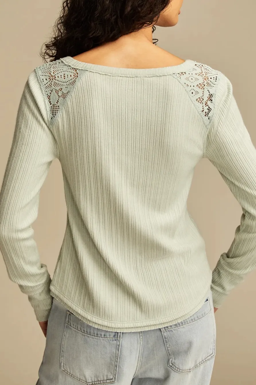Aqua Gray Cloud Lace Mix Henley