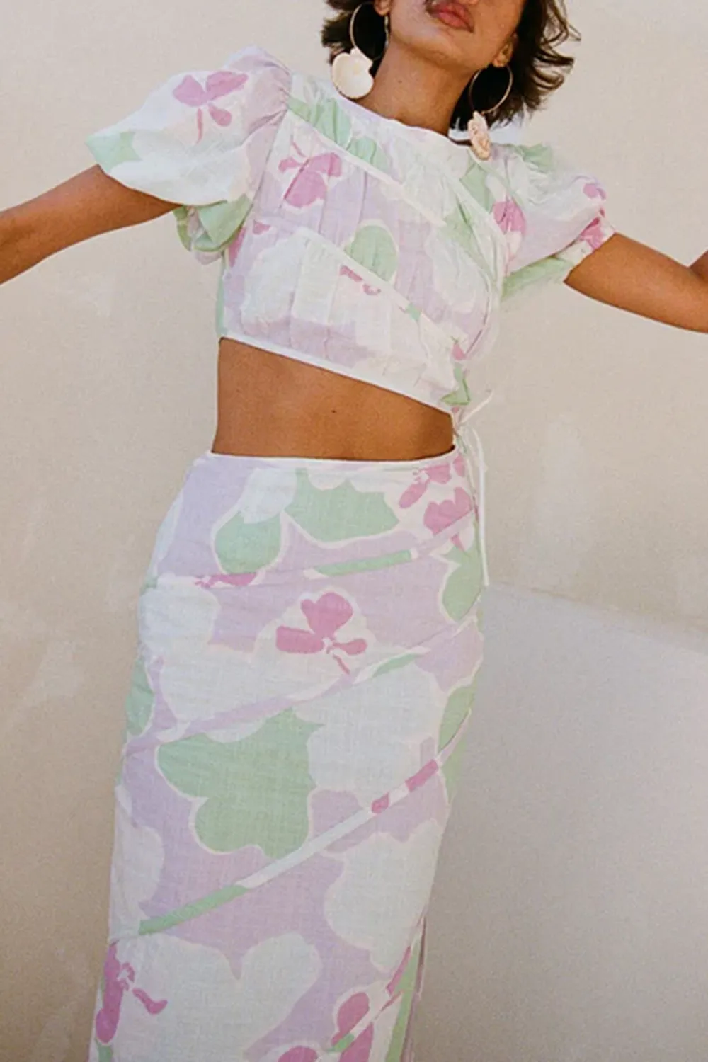 Puff Sleeve Floral Print Crop Top