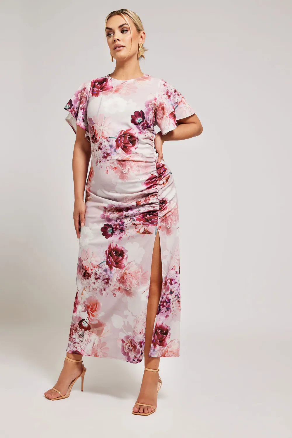 YOURS LONDON Curve Pink Floral Print Gathered Dress