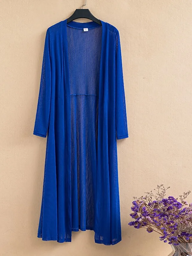 Women's Casual Jacket Long Coat Regular Fit Breathable Casual Jacket Spring Summer Long Sleeve Solid Color White Black Wine Outdoor Street Daily