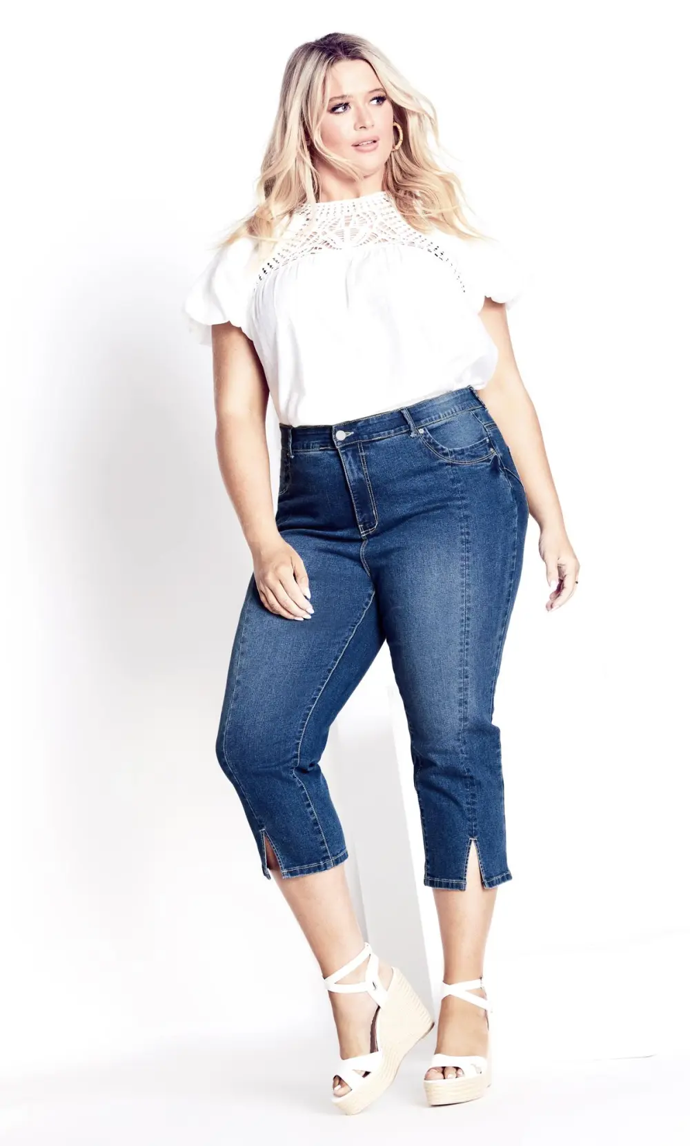 Evans Blue Mid Wash Denim Slit Denim Capri