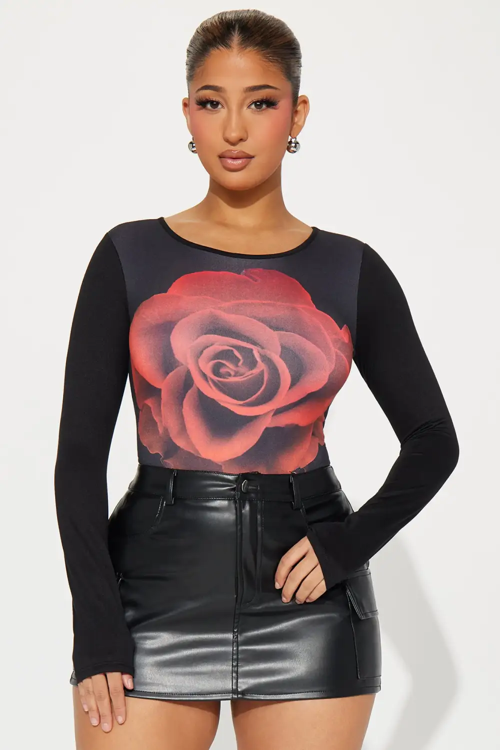 Drippin Roses Long Sleeve Bodysuit - Black/combo