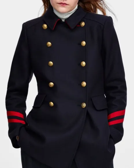 Double Breasted Red Stripe Cuff Coat