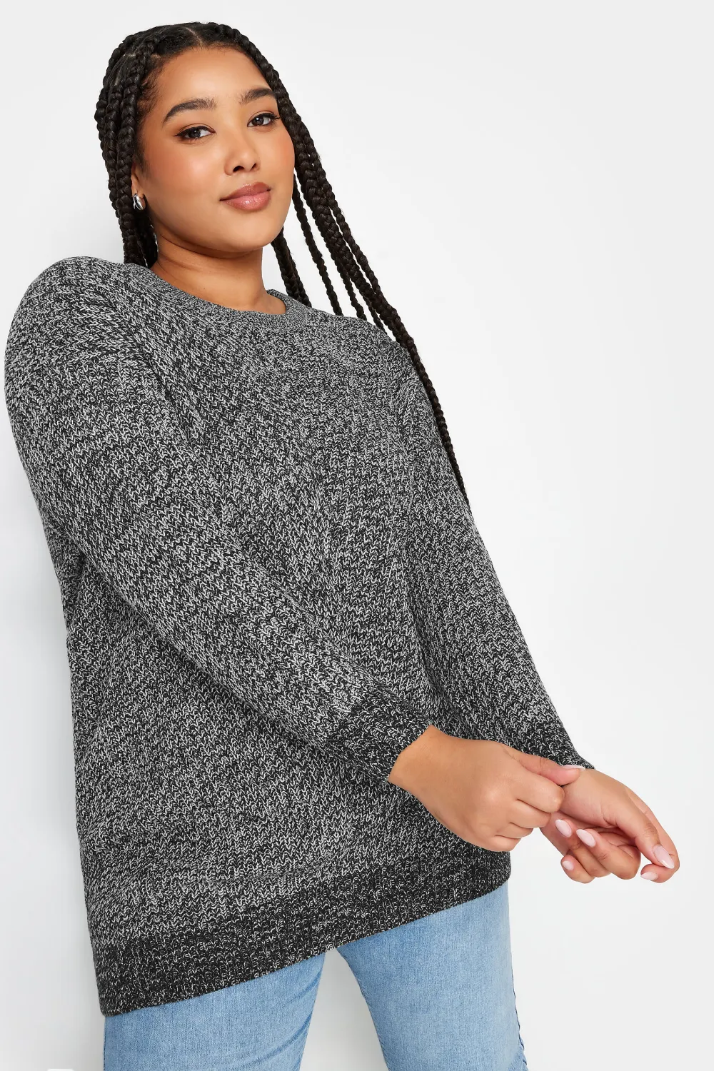 YOURS Curve Black & White Essential Knitted Jumper