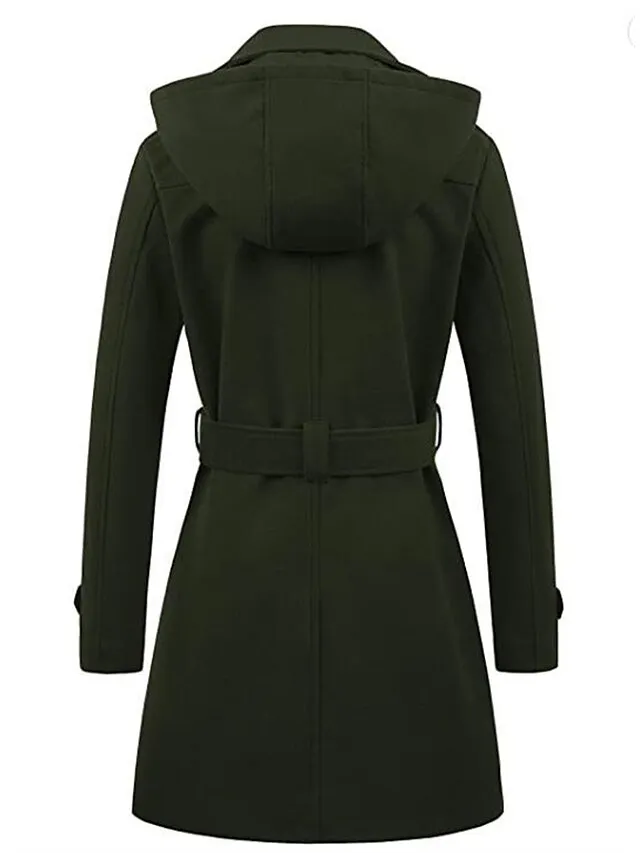 Women's Winter Coat Long Overcoat with Belt Fall Pea Coat wirh Hood Elegant Windproof Warm Trench Coat with Pockets Contemporary Casual Trendy Jacket Long Sleeve Black Army Green Camel