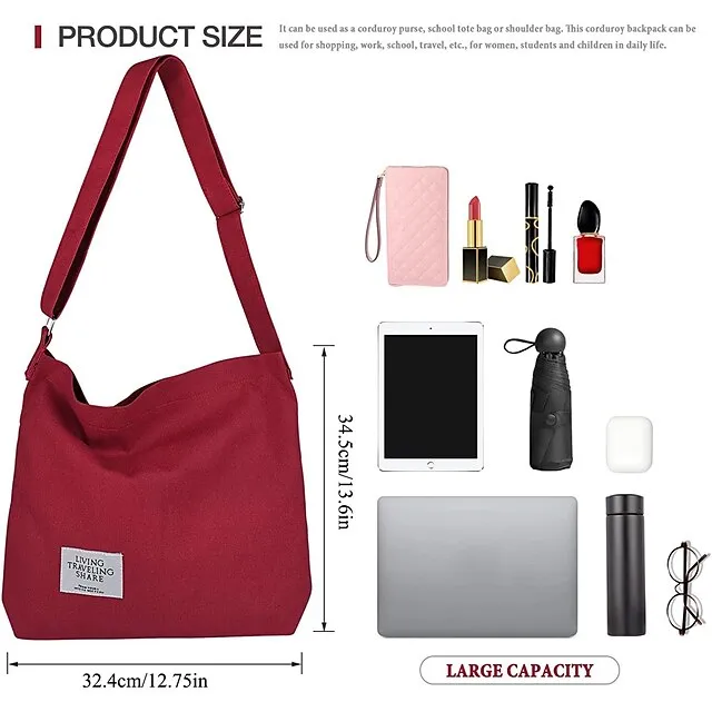 Canvas Tote Bag For Women Retro Large Size Canvas Shoulder Bag Hobo Crossbody Handbag Casual Tote For Shopping And Travel