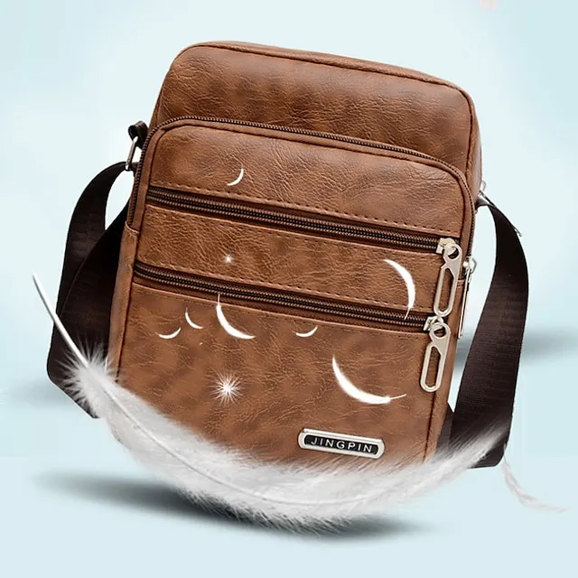 Men's Crossbody Bag Shoulder Bag Messenger Bag PU Leather Outdoor Daily Zipper Large Capacity Waterproof Lightweight Solid Color Black Brown Coffee