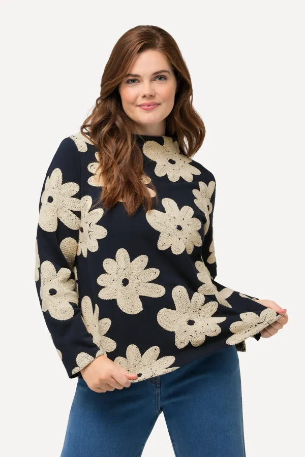 Eco Cotton Floral Embroidered Long Sleeve Sweatshirt