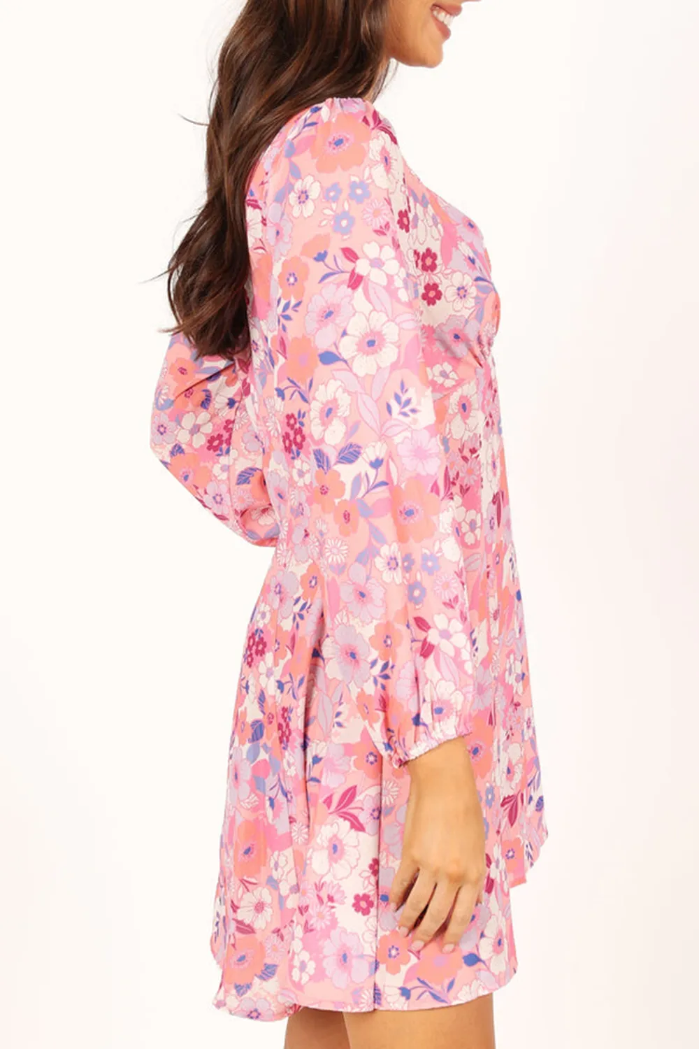 PINK FLORAL LONG SLEEVE MINI DRESS
