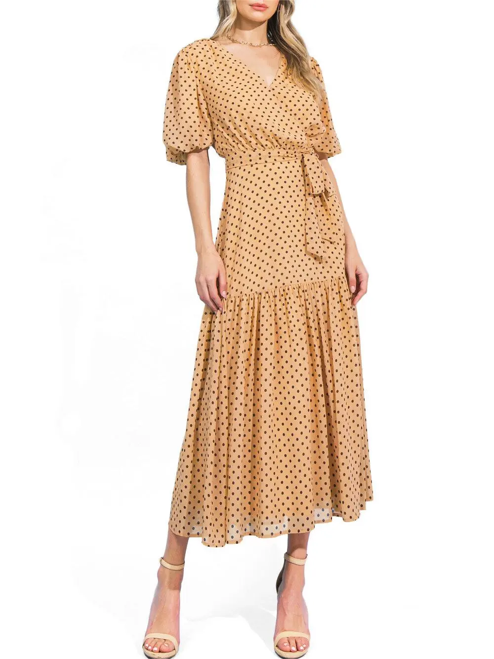 Polka Dot V-Neck Midi Dress