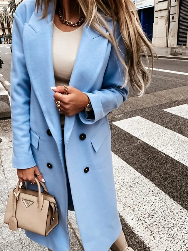 Women's Coat Casual Jacket Street Daily Going out Fall Winter Long Coat Regular Fit Warm Breathable Casual Jacket Long Sleeve Solid Color Blue Khaki Gray