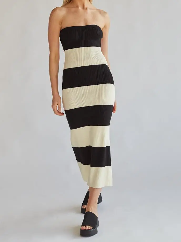 Striped Knit Midi Tube Dress