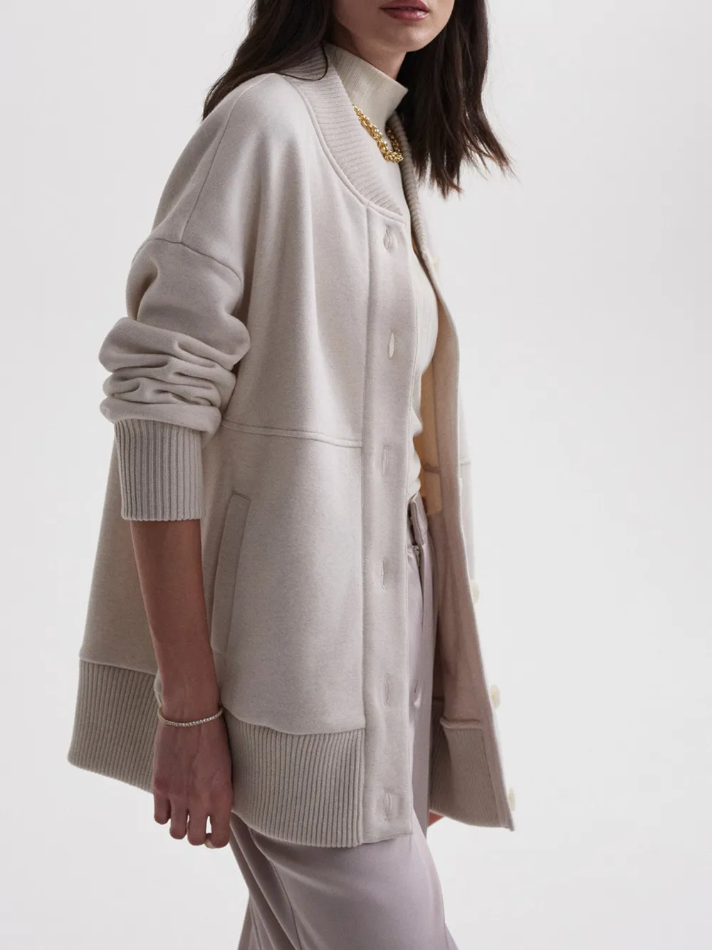 Elegant Turtleneck Buttoned-Cardigan Sweatshirt