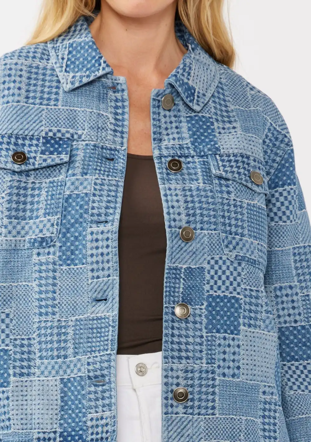 Patchwork Plaid Button Up Jacket