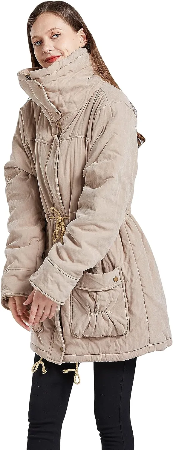 Women's Winter Mid Length Thick Warm Faux Lamb Wool Lined Jacket Coat