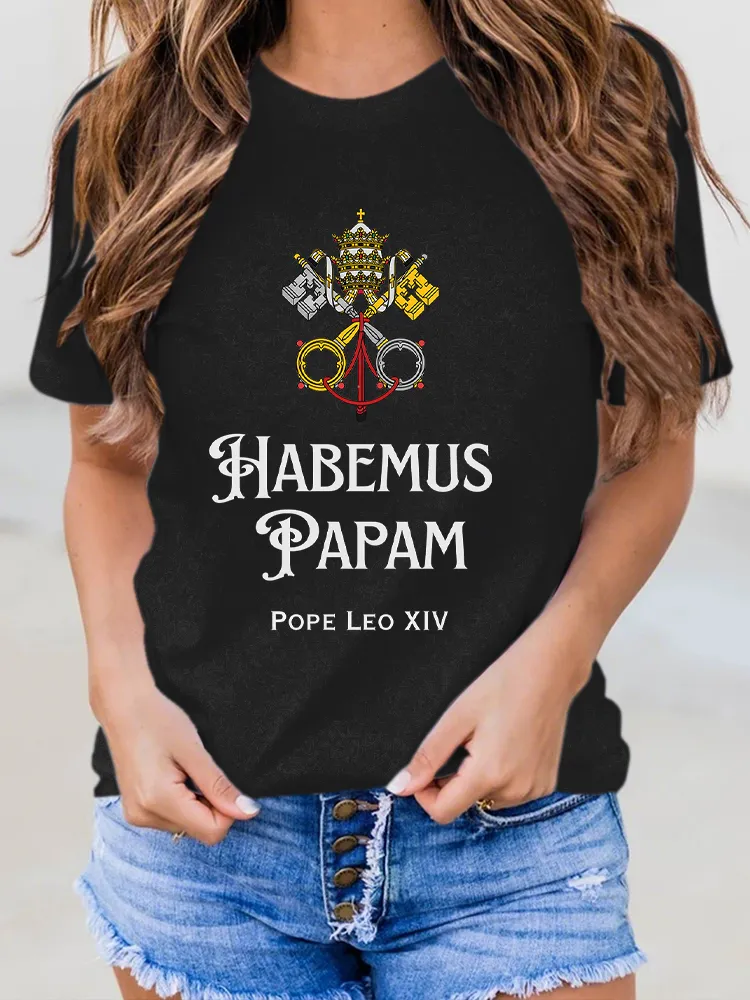Women'S 2025 Habemus Papam Pope Leo Xiv Round-Neck Short-Sleeved T-Shirt