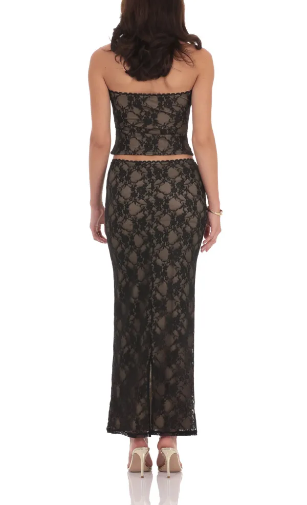 Lace Strapless Two Piece Set in Black