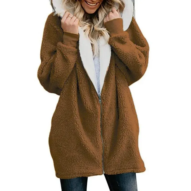Mayoulove Women zipper warm coat with hood