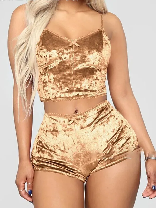 Women's Loungewear Sets Pure Color Fashion Casual Comfort Xmas Home Christmas Street Spandex Breathable Straps Sleeveless Strap Top Shorts Summer Spring Lake blue Wine Red