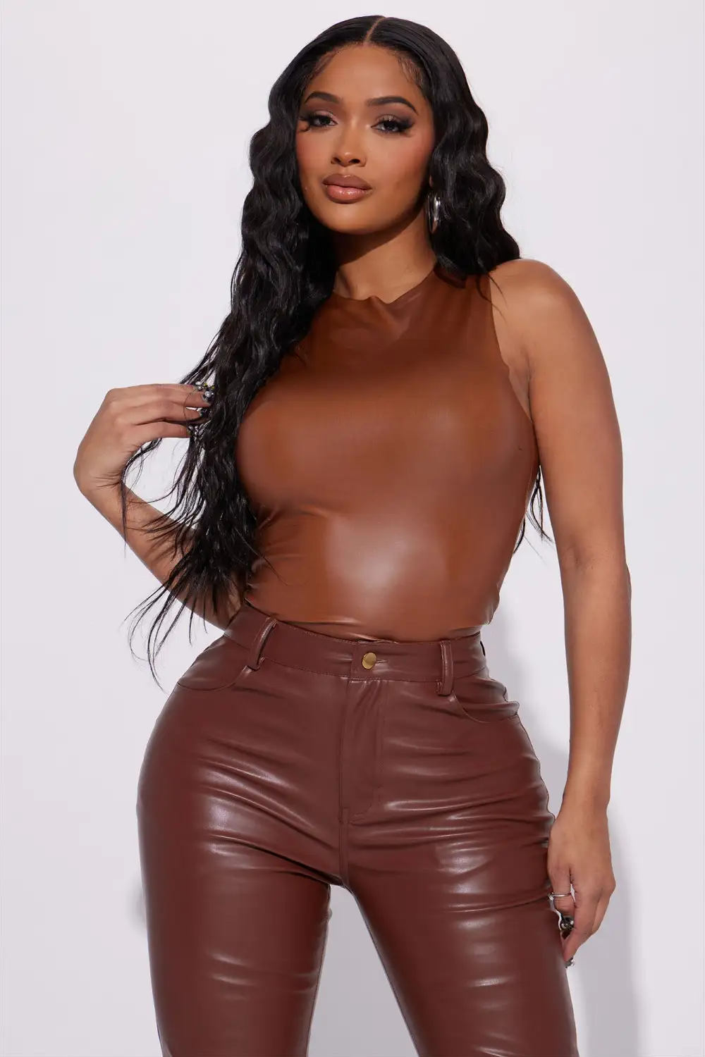 Priscilla PU Leather Top - Cognac