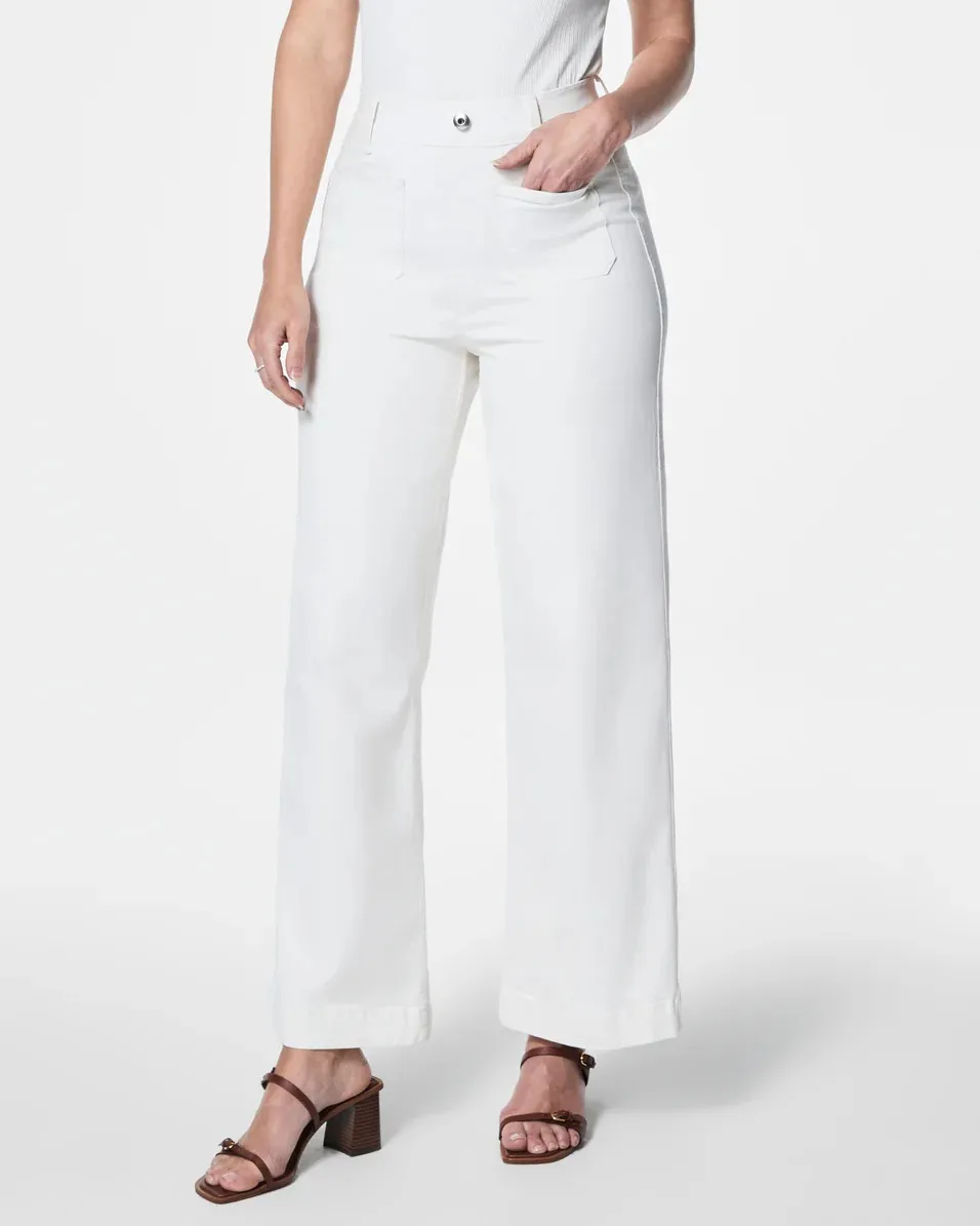 Cropped Wide Leg Jeans With Patch Pockets