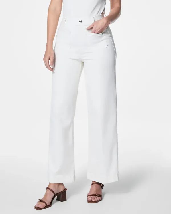 Cropped Wide Leg Jeans With Patch Pockets