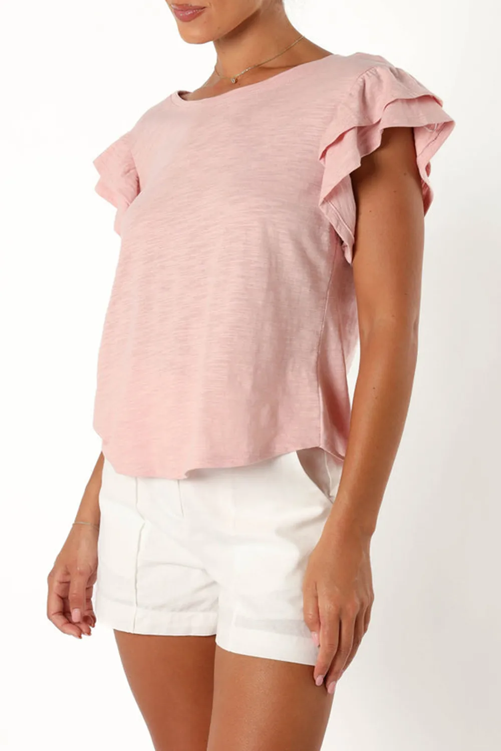 DUSTY PINK FRILL SLEEVE TEE