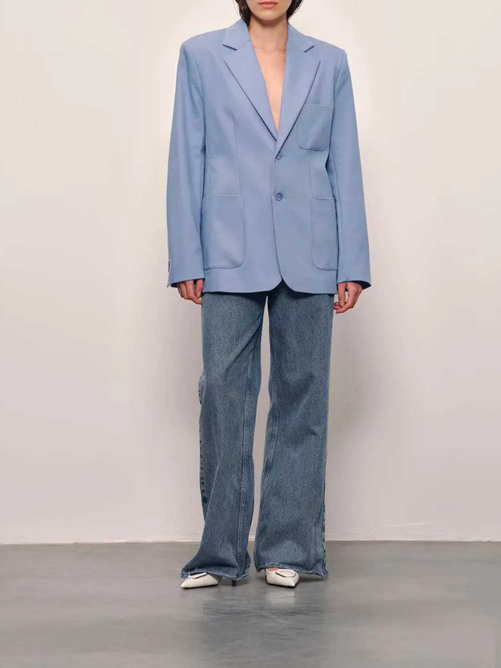 Plain Colored Lapel Collar Blazer