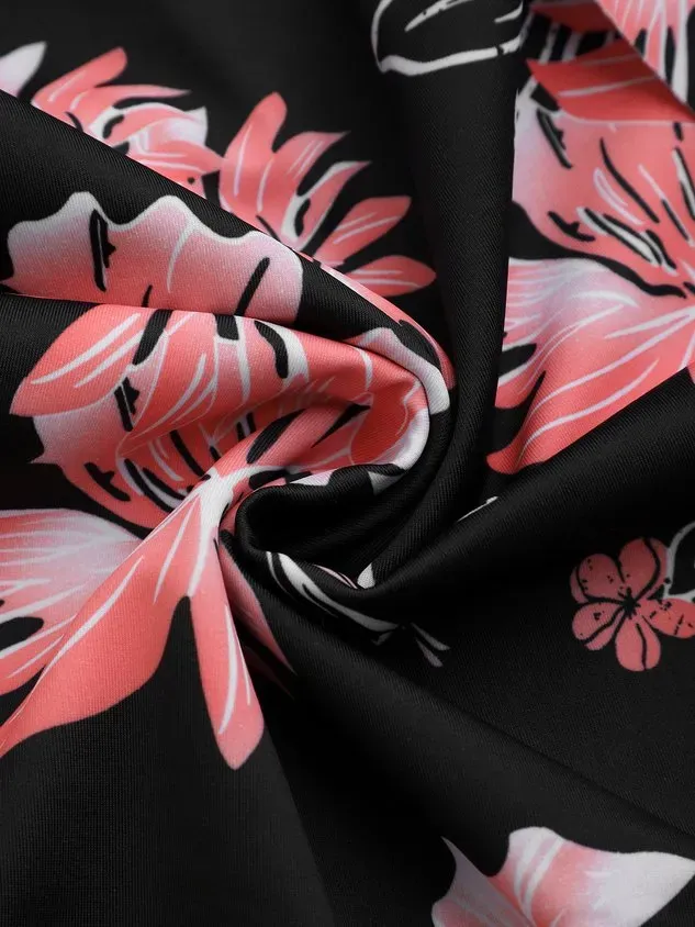 Vacation Floral Printing V Neck Tankinis Two-Piece Set