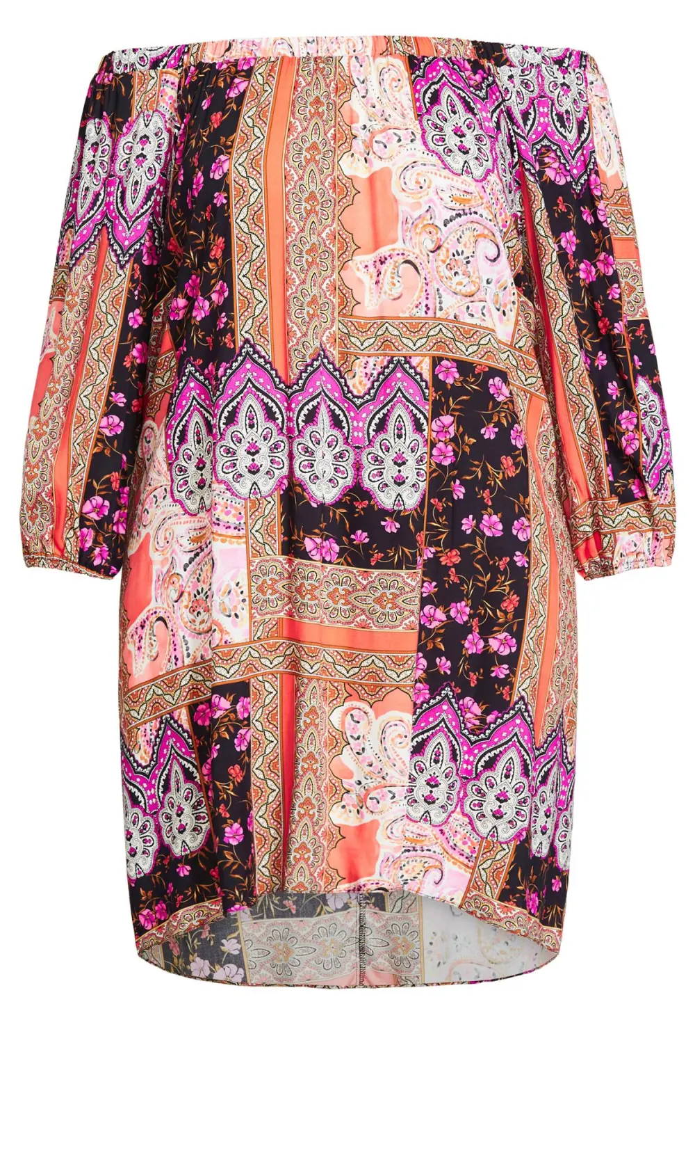 Evans Pink Paisley Floral Print Bardot Tunic Dress