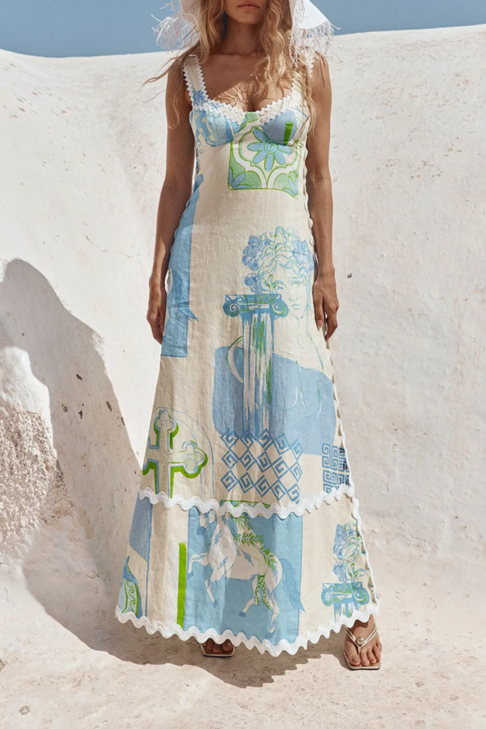 Patchwork Print Sleeveless Maxi Dress