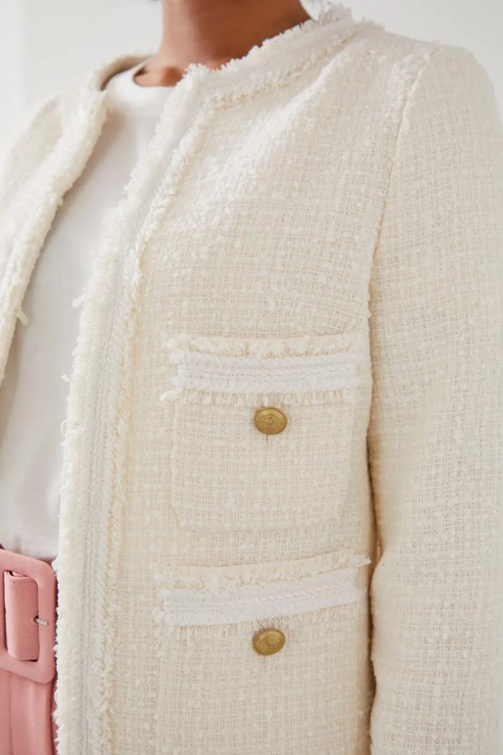White Tweed Pocket Detail Short Jacket