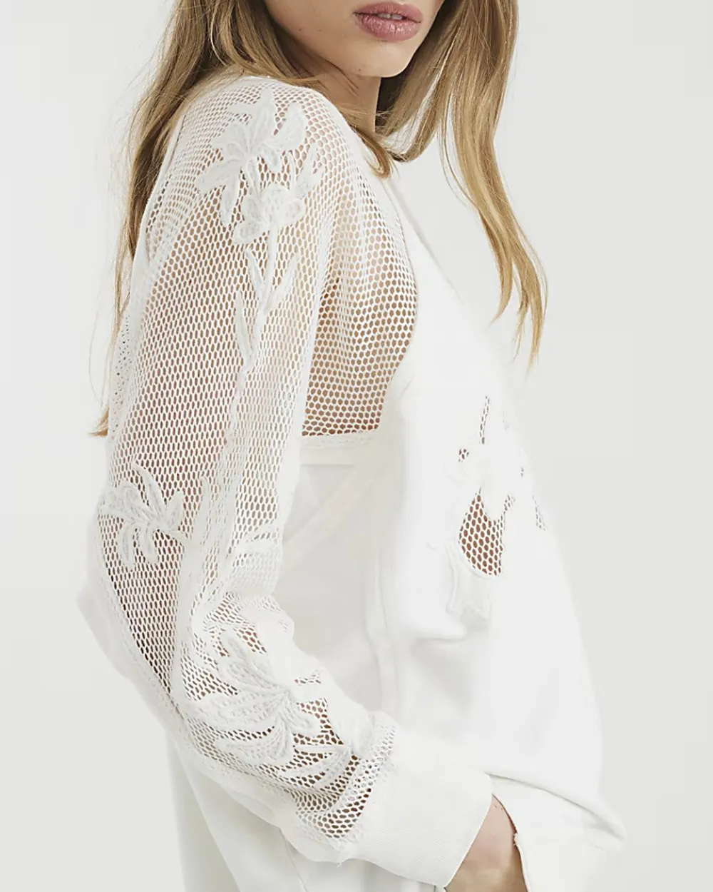 Cream Shoulder Art Hollow Cotton Sweatshirts