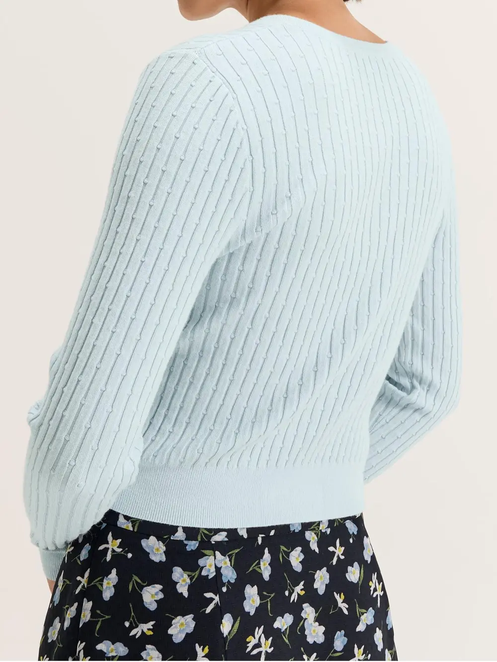 Light Blue Ribbed Knit Sweaters