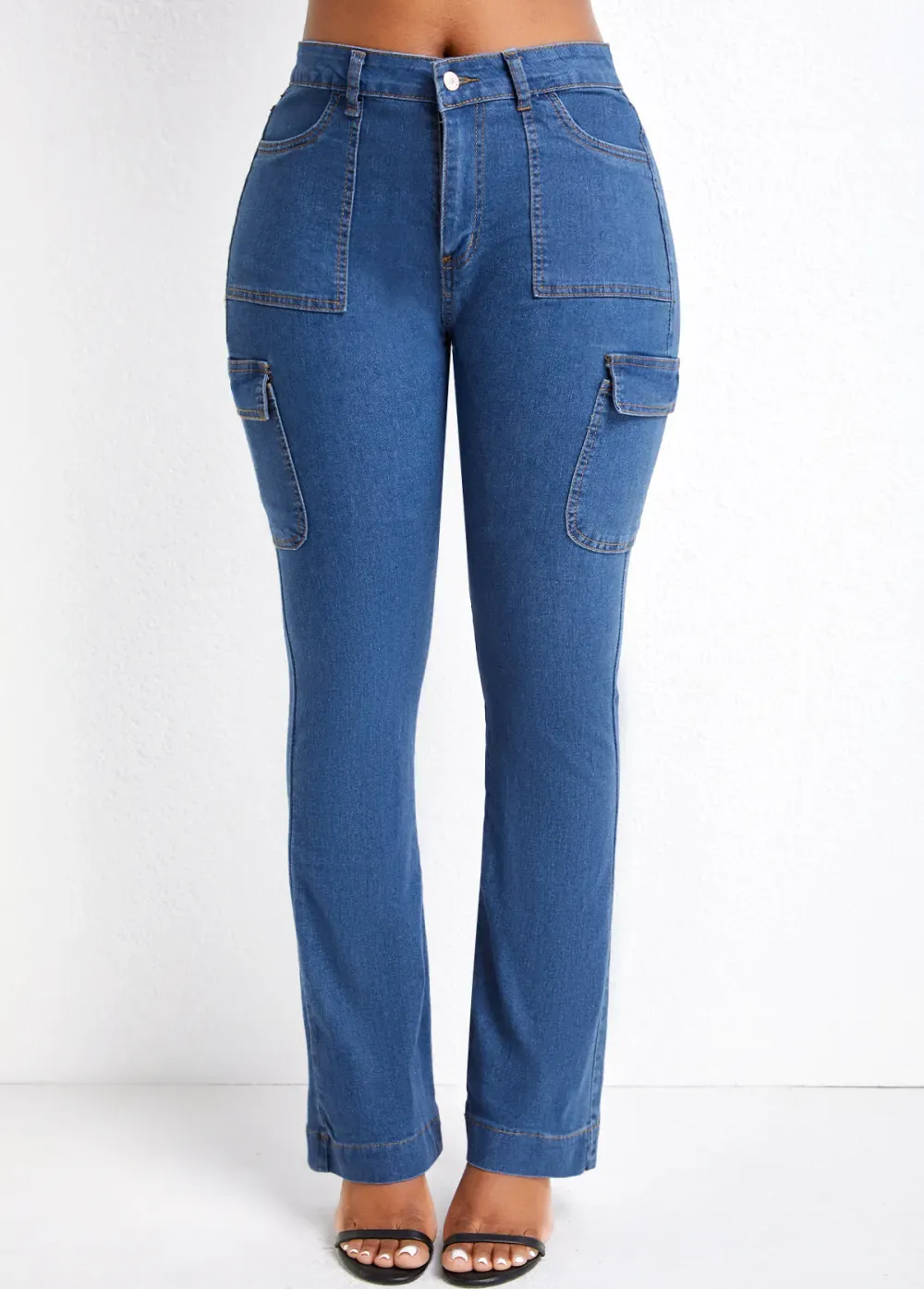 Denim Blue Pocket Skinny Zipper Fly Jeans