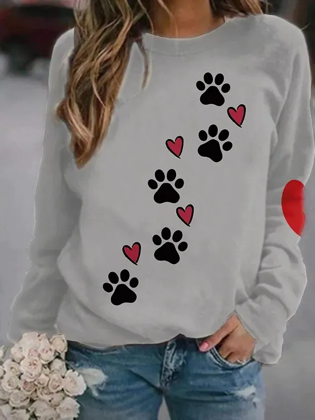 Crew Neck Dog Casual Sweatshirt