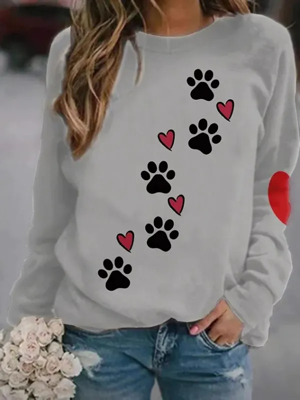 Crew Neck Dog Casual Sweatshirt