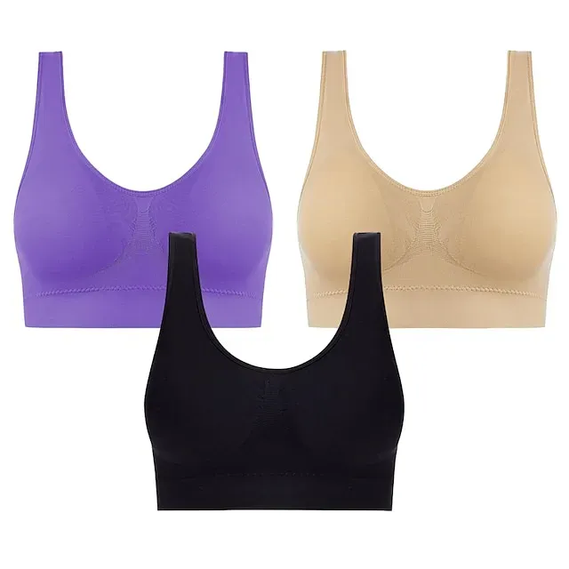 3 Packs Sports Bra for Women High Support with Removable Pad Wireless Yoga Fitness Gym Workout Bra Top Sport Activewear High Impact Breathable Comfortable Stretchy