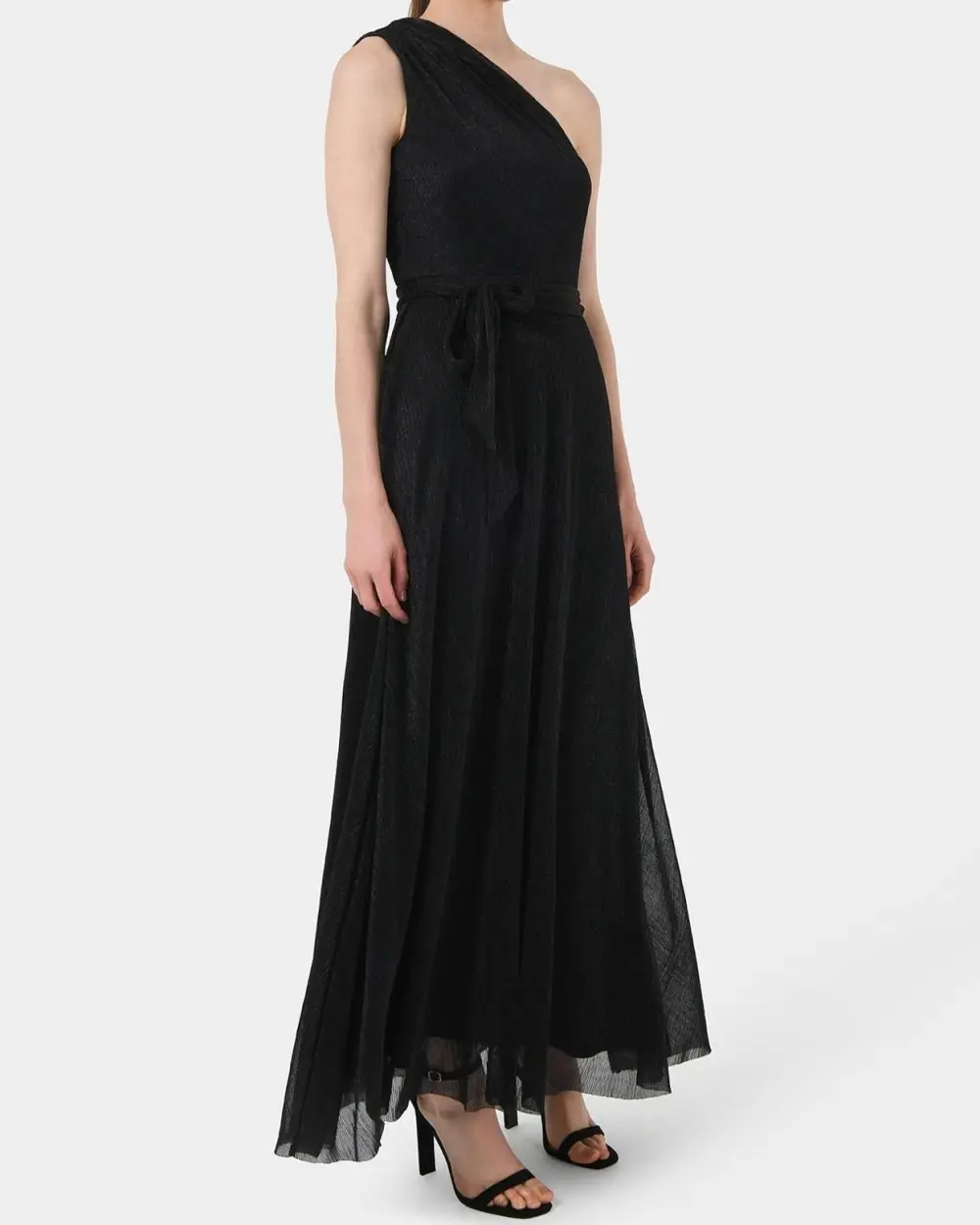 Elastic Waist One Shoulder Dress -Black